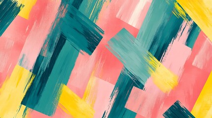 Obraz premium Abstract artwork featuring teal pink and yellow brushstrokes