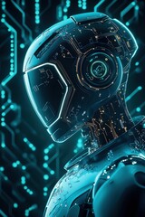 Fototapeta premium Futuristic Robot with Circuit Patterns in Dark Space