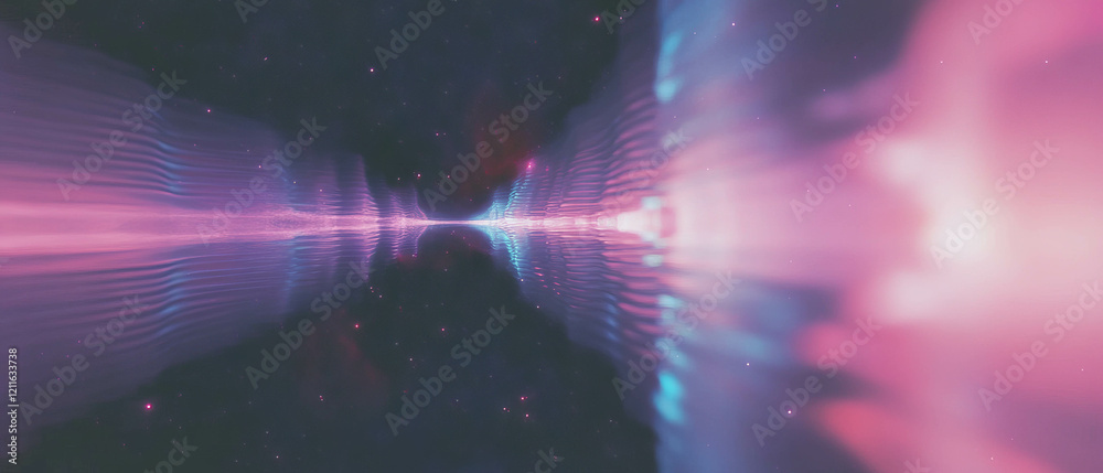 Poster cosmic sound waves through a vibrant nebula in the vastness of space
