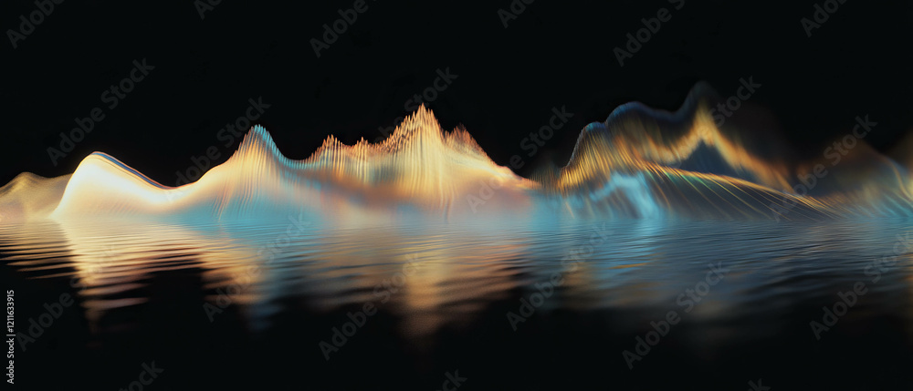 Poster Abstract representation of 3D sound waves with dynamic frequencies and captivating patterns