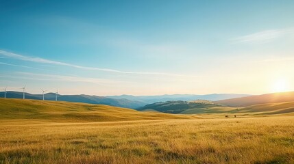 Fototapeta premium Serene Landscape with Wind Turbines at Sunrise