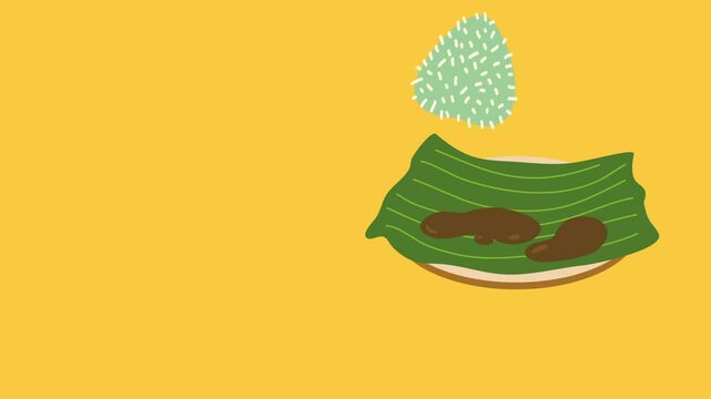 Lupis Indonesia traditional sweet cake, glutinous rice with triangle shaped cartoon animation