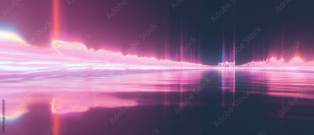 Poster Abstract representation of 3D sound waves with metallic reflections in a futuristic style