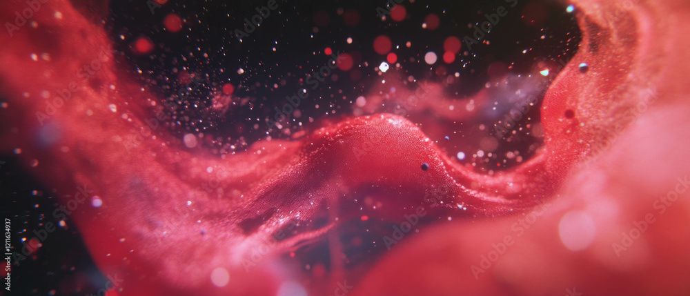 Poster Dynamic evolution of abstract sound waves with dissolving particles in vibrant colors
