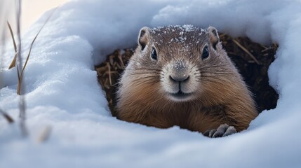 Obraz premium Prairie Dog Peeking Through Snow