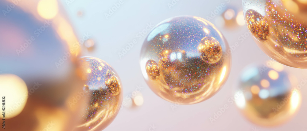 Poster Glittering spheres suspended in infinite space create a tranquil abstract atmosphere