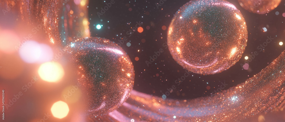 Poster Floating spheres adorned with glitter create a tranquil atmosphere in endless space