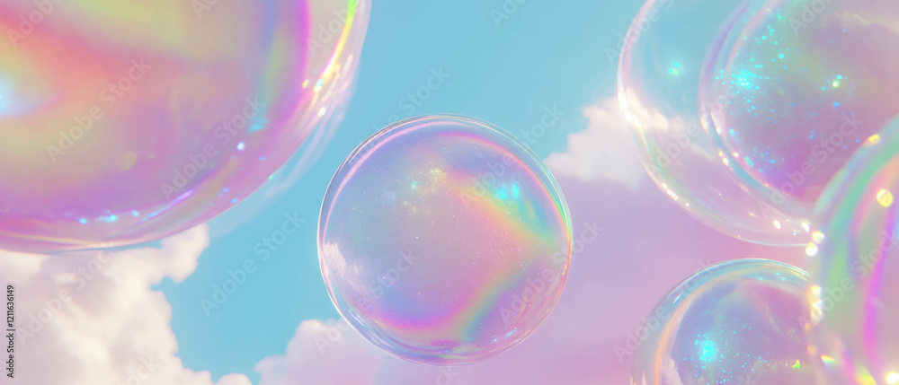 Poster dreamy abstract background featuring spheres of clouds and sparkling textures with ethereal beauty