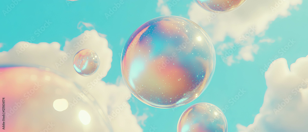 Poster abstract background of dreamy spheres made of clouds and ethereal glitter textures