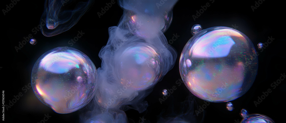 Poster swirling spheres of smoke and glitter create an ethereal abstract background