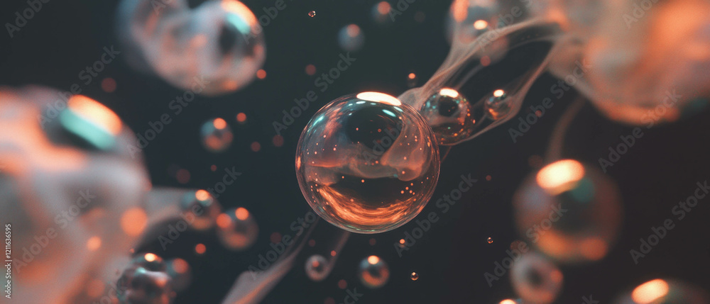 Poster ethereal spheres of smoke and glitter create a surreal abstract background