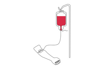 Donating blood continuous line drawing. Blood donation concept outline vector isolated on white background.