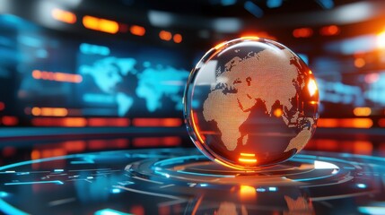 Bold Graphic Design of a World Globe on a News Backdrop