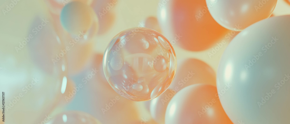 Aufkleber Complex arrangement of colorful 3D spheres in abstract composition with central empty space