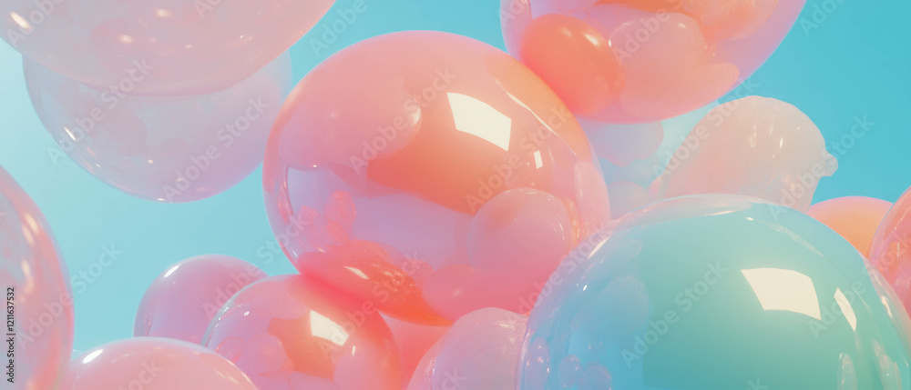 Aufkleber 3D spheres in vibrant colors create a dynamic abstract composition with central empty space