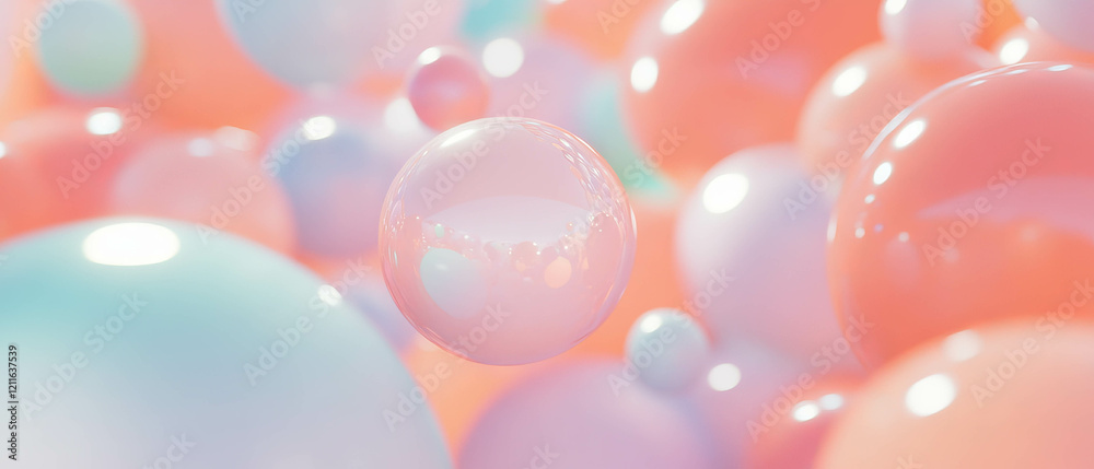 Poster Colorful 3D spheres arranged in a harmonious abstract composition with an empty center space