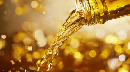 Golden Liquid Pouring from a Bottle