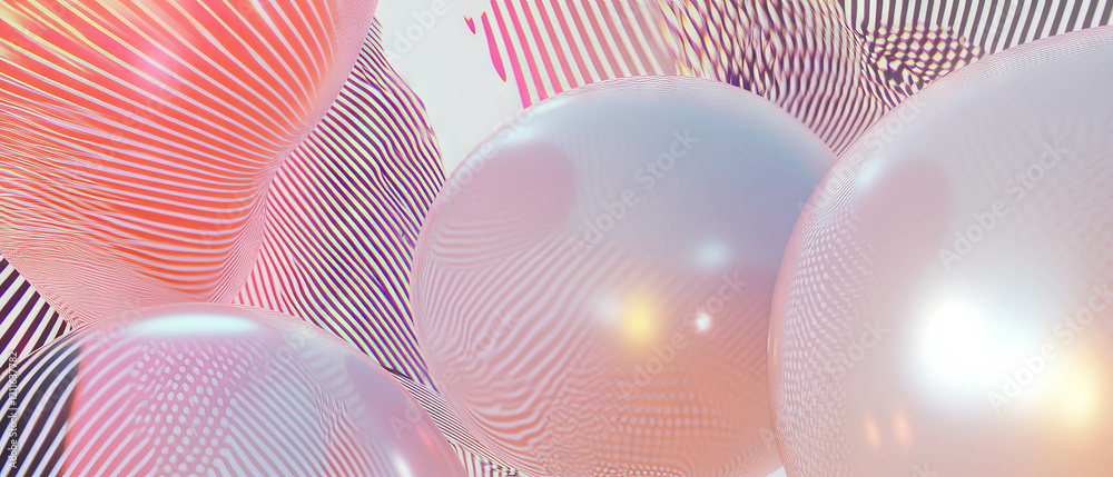 Aufkleber Dynamic abstract background featuring 3D spheres with geometric patterns and vibrant colors