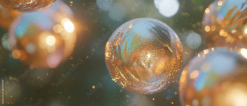 Poster Intricate patterns of 3D spheres with glitter creating a mesmerizing abstract background