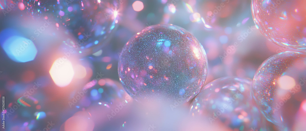 Poster color-changing 3d spheres create a captivating abstract background with iridescent effects