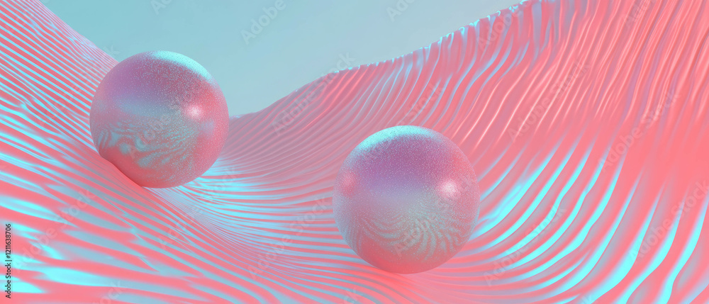 Poster intriguing abstract background featuring 3d spheres with glitter and optical illusions