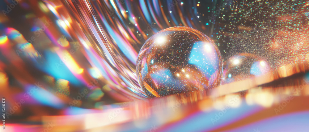 Poster optical illusions created by 3d spheres with glitter and enchanting patterns