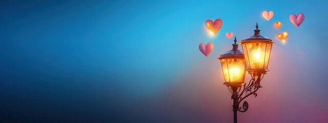Obraz premium Romantic Lanterns with Floating Hearts in Night Sky