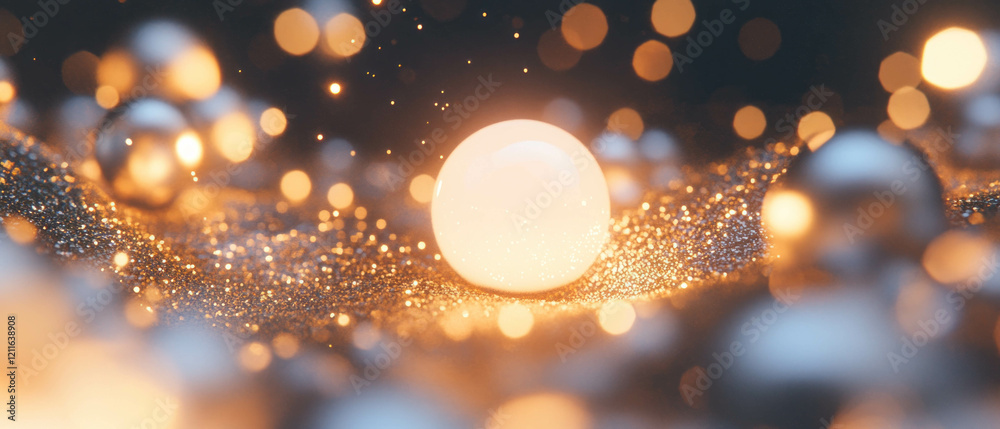 Poster Mesmerizing abstract background of glowing spheres and glitter particles in a magical setting
