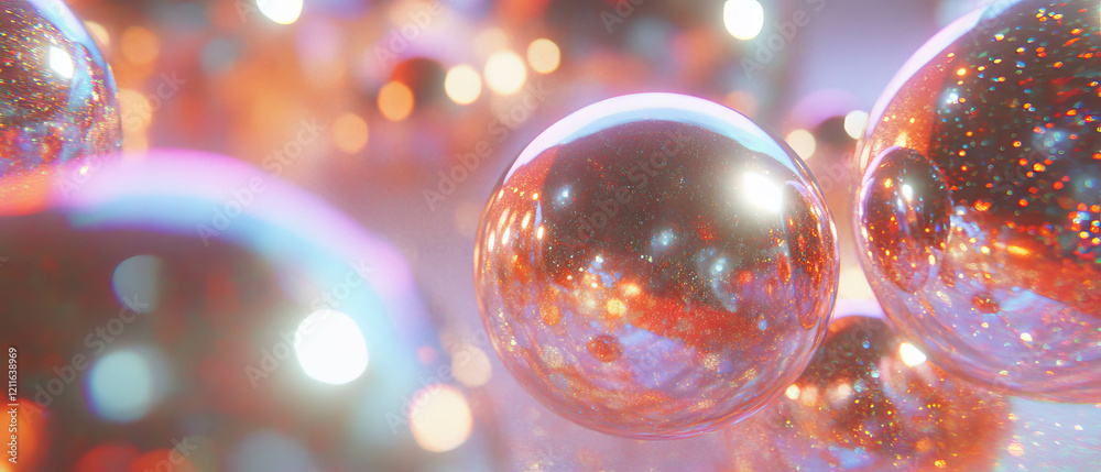 Poster Glowing spheres and shimmering particles create an enchanting abstract backdrop