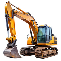 Powerful Yellow Excavator Heavy Construction Machine Digger arm work site tool dirt metal track     