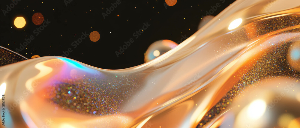 Poster Abstract background of flowing spheres with glitter patterns and organic shapes in harmony