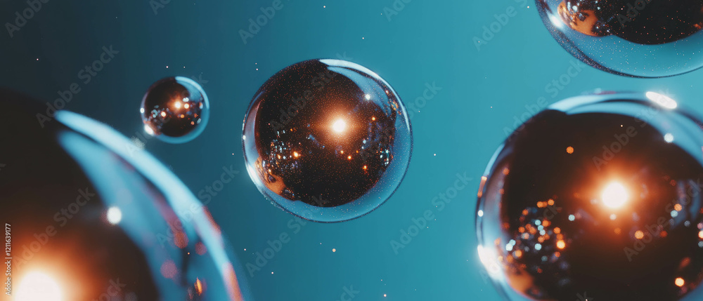 Poster Luxurious abstract background with 3D spheres and shimmering textures for elegant designs