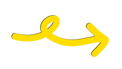yellow spiral arrow with shadow on white background. hand drawing cartoon.