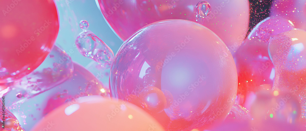 Aufkleber vibrant abstract background with 3d spheres and dynamic paint splatters