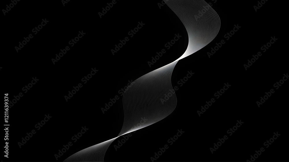 Aufkleber abstract wavy lines flowing smooth curve white grey light colors on black background in concept of l