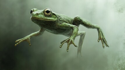 Obraz premium Enchanted Green Frog in Misty Forest