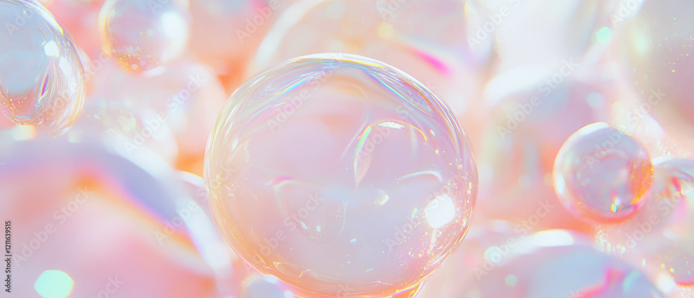 Poster Textured abstract background of 3D spheres with glitter and depth for visual interest