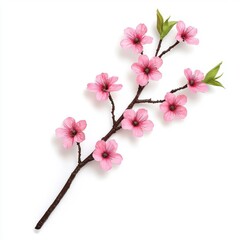 Fototapeta premium A delicate branch with pink blossoms and green leaves, showcasing the beauty of spring and nature's vibrant colors.