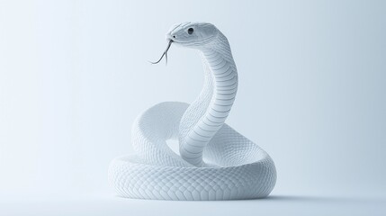 Fototapeta premium Photorealistic Cobra with Open Hood Crawling on White Background in Dreamy Atmosphere
