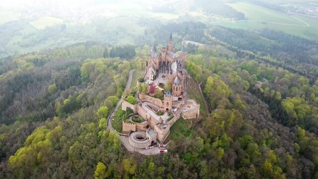 Bird's-eye view of Hohenzollern Castle (Burg Hohenzollern), Germany.