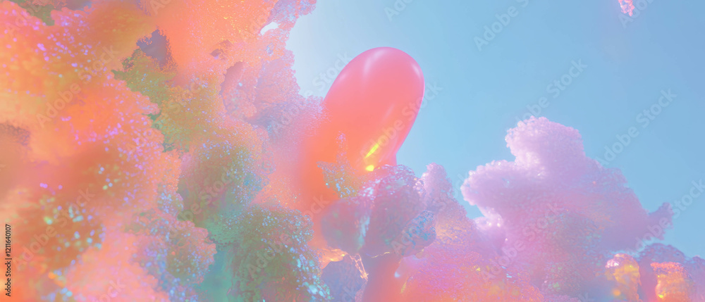 Poster vibrant abstract landscape with stylized trees and whimsical colors in a dreamy setting