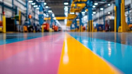 Vibrant Zonal Markings on Organized Factory Floor for Safety and Efficiency
