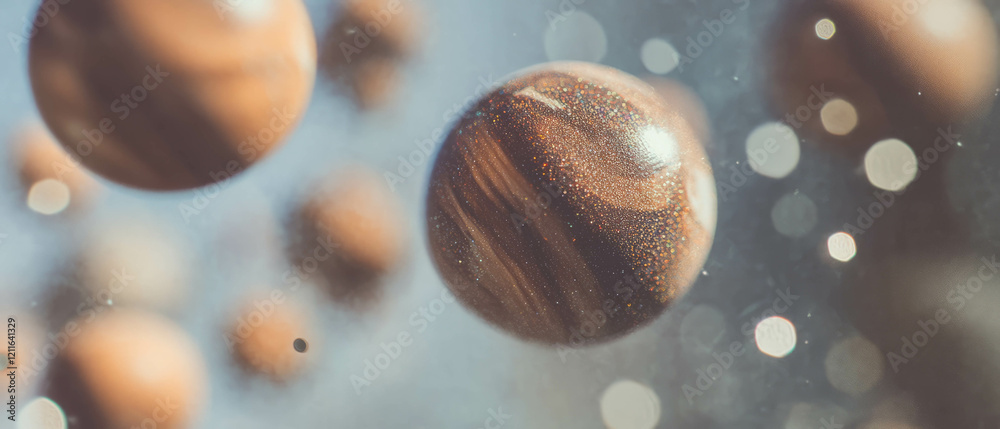 Aufkleber elegant abstract design featuring floating wooden spheres and sparkling patterns