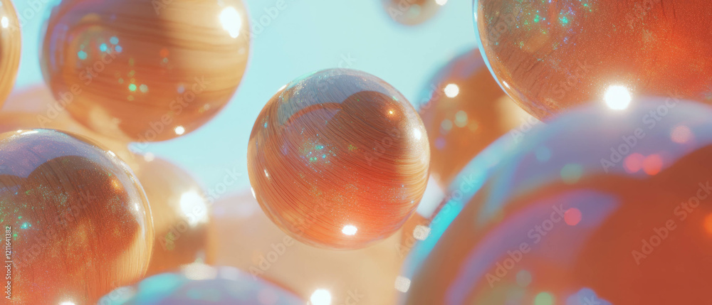 Aufkleber abstract background featuring 3d wooden spheres with glitter patterns and warm rustic colors