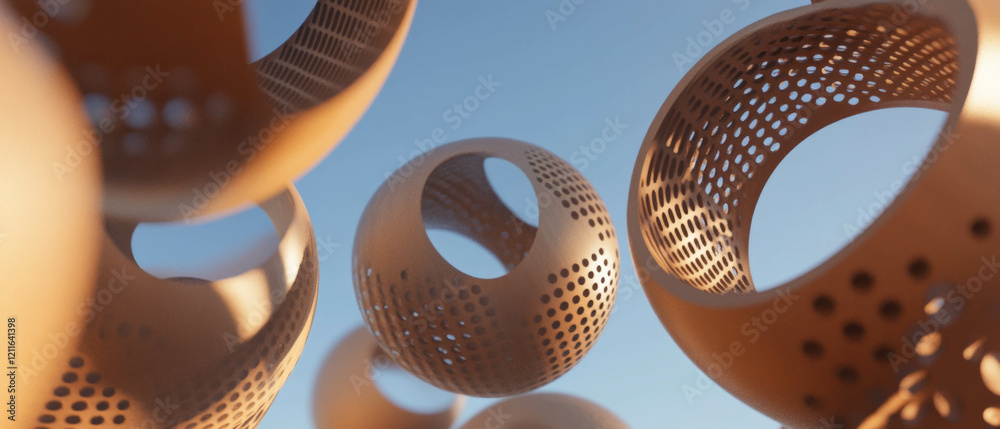 Aufkleber warm and rustic abstract background of 3d wooden spheres with glitter patterns