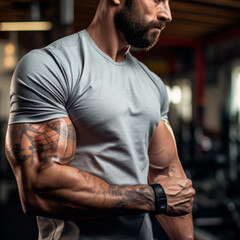 Photograph of healthy body with voluminous muscles and visible veins