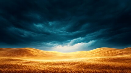 Fototapeta premium A breathtaking view of turbulent storm clouds rolling over a golden wheat field, capturing the raw power of nature and the beauty of rural landscapes.
