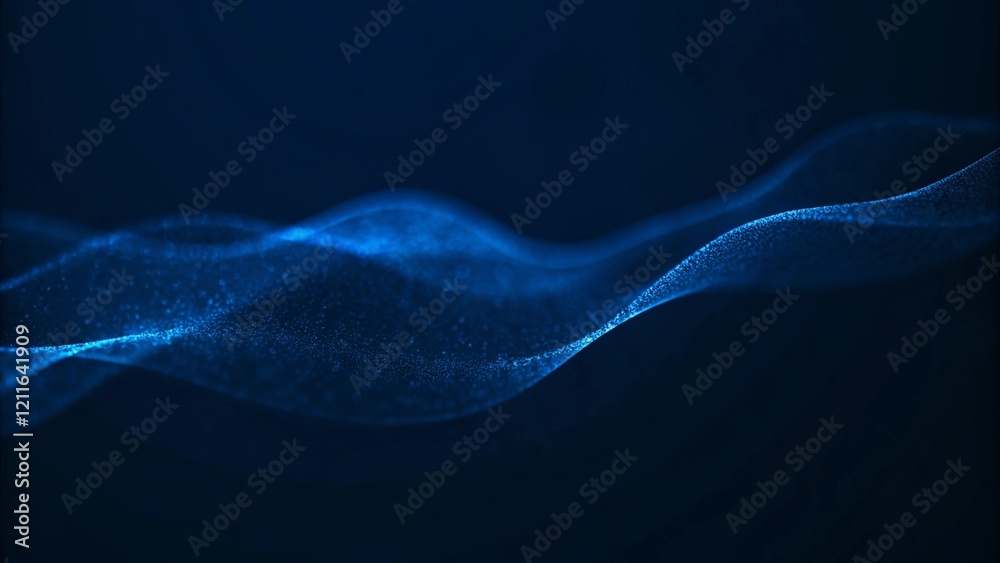 Poster Beautiful abstract wave technology digital network background with blue light digital effect, corporate concept, futuristic data flow connection visualizatio,n internet communication backdrop