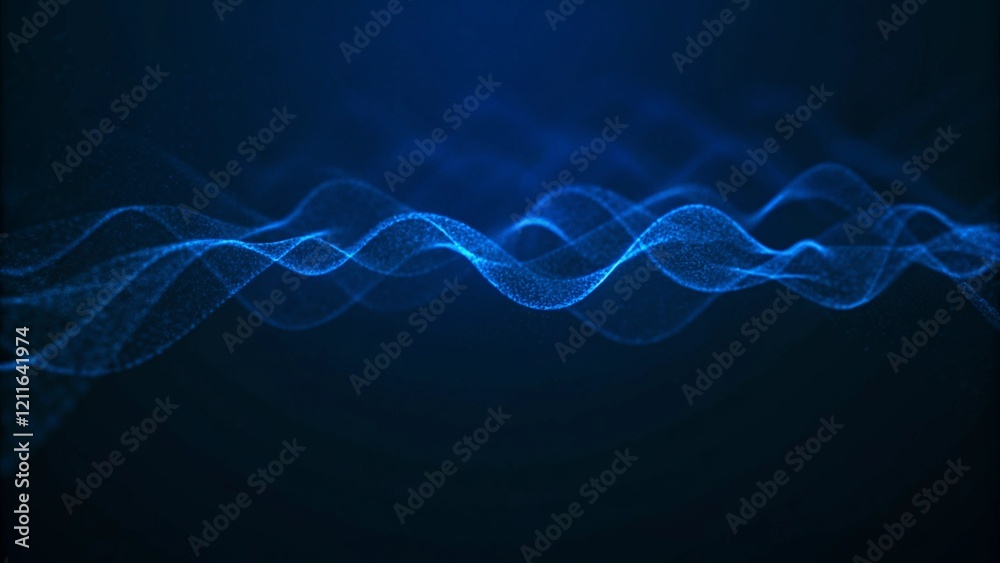 Poster Beautiful abstract wave technology digital network background with blue light digital effect, corporate concept, futuristic data flow connection visualizatio,n internet communication backdrop