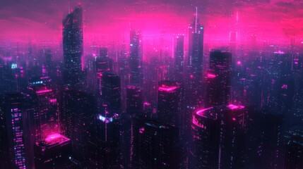 Obraz premium Neon Cityscape: A Futuristic Metropolis at Night